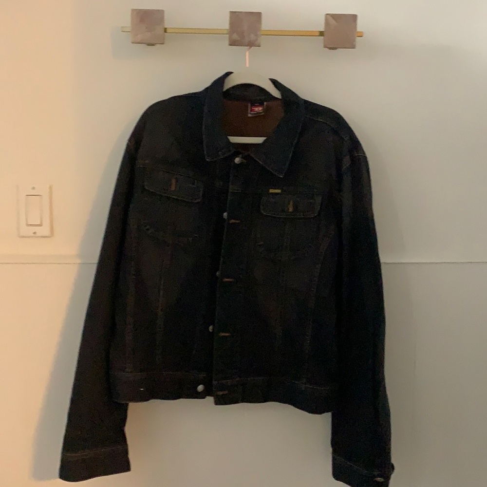 denim jacket xxl  length is 26 inches w 22 inches